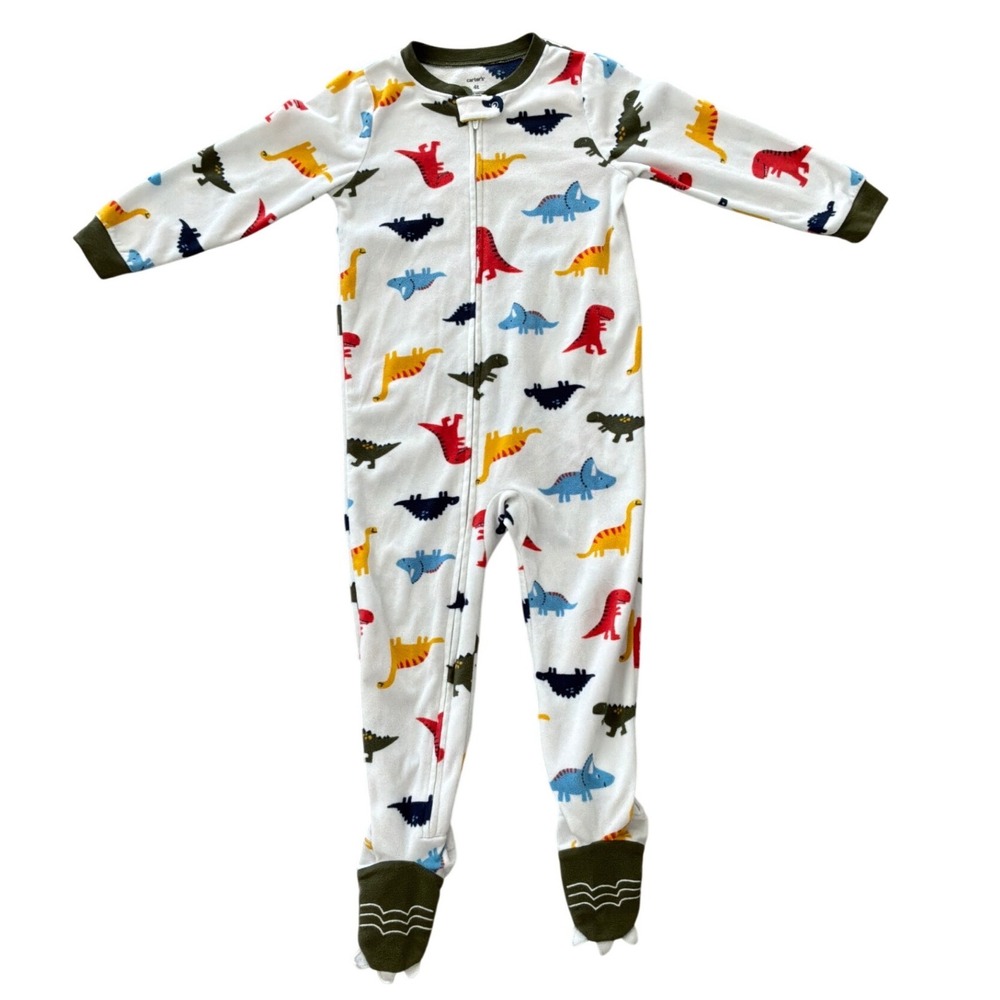 Carters Toddler Boys Dinosaur Fleece Footed Pajamas White 4T